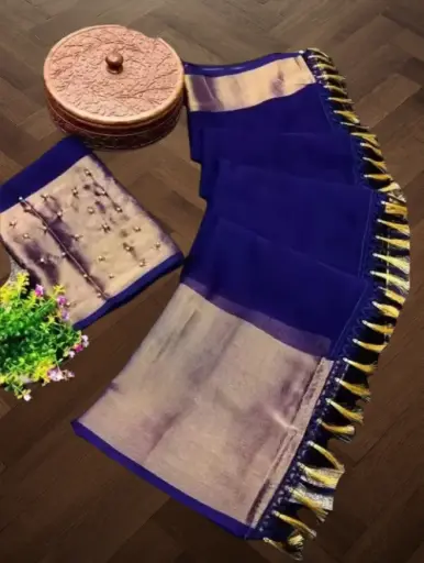 [S4s Navy Blue Moti Saree] S4s Navy Blue Moti Saree