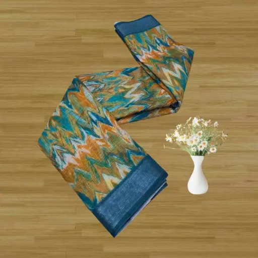[S4S Linen Digital Print Cotton Saree] S4S Linen Digital Print Cotton Saree